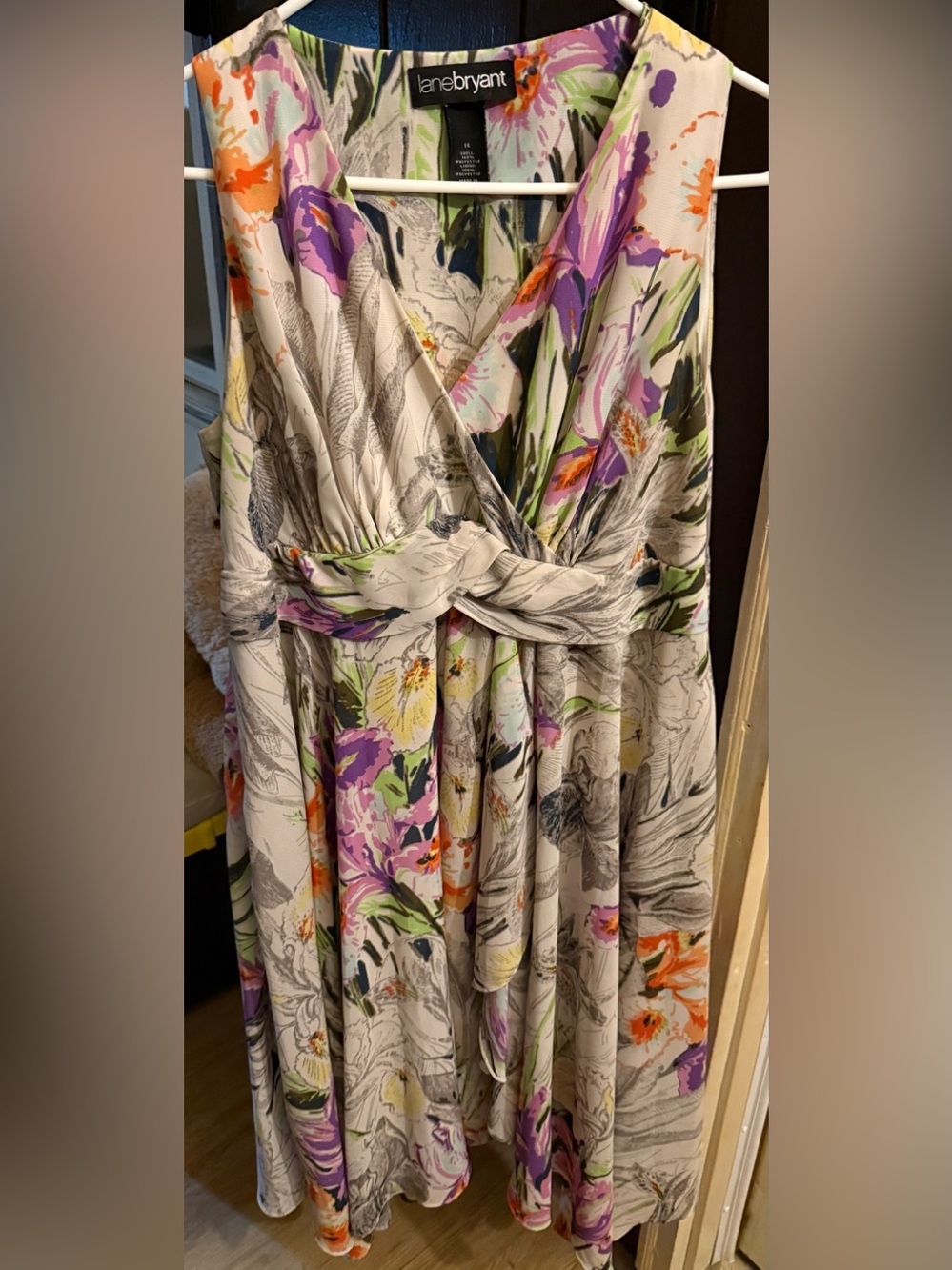 Lane Bryant Cream Floral Wrap Maxi Dress with Purple and Orange Accents